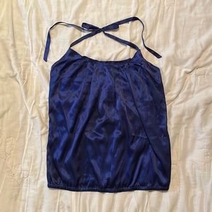 Express navy blue silk halter top with pleated top detailing size S like new